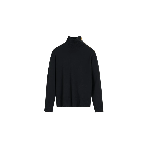 The Frankie Shop By Malene Birger Vanille Wool Sweater - Black - Oversized Minimalist Knitwear in Black - Shop at Coveti