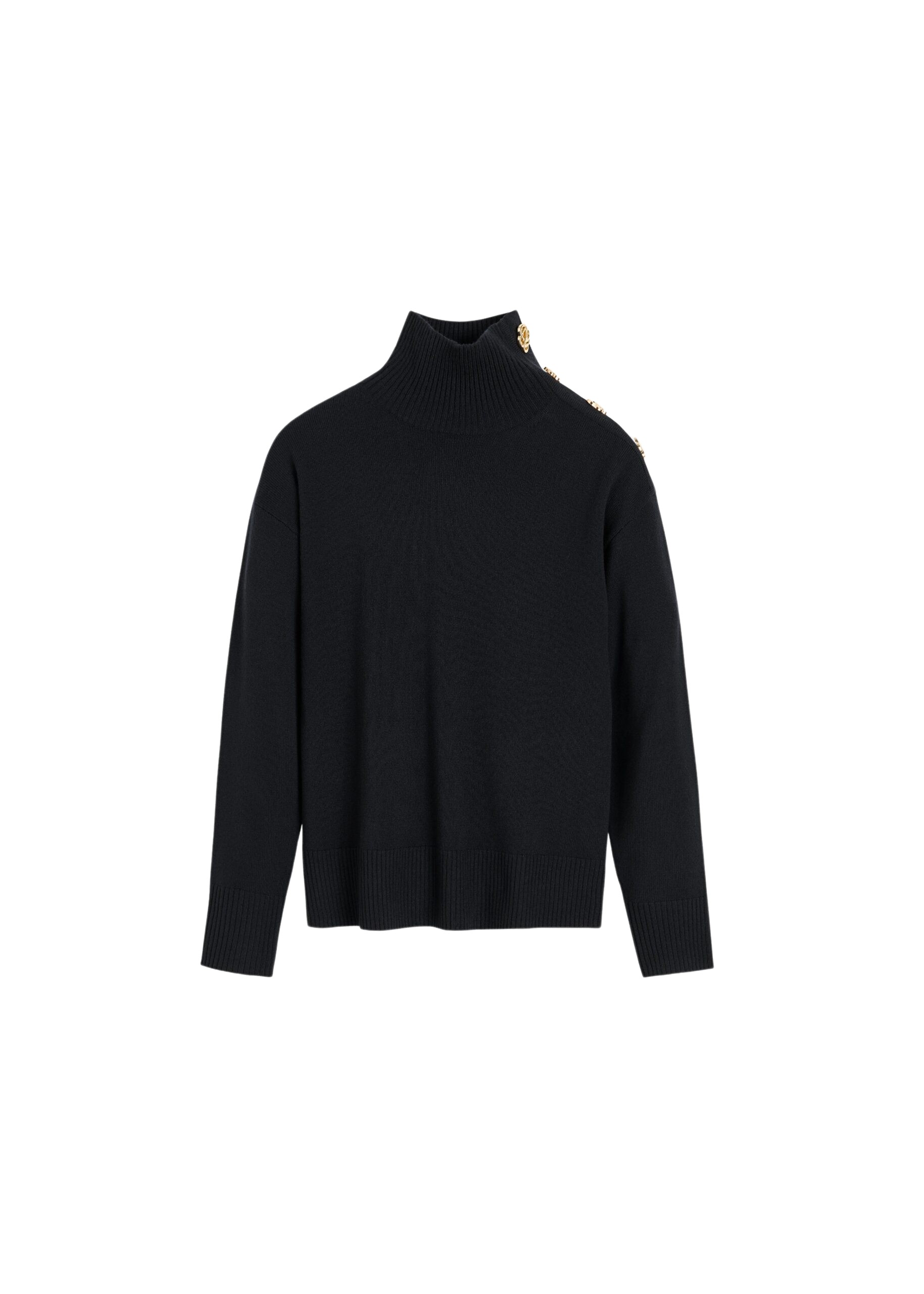 The Frankie Shop By Malene Birger Vanille Wool Sweater - Black - Oversized Minimalist Knitwear in Black - Shop at Coveti