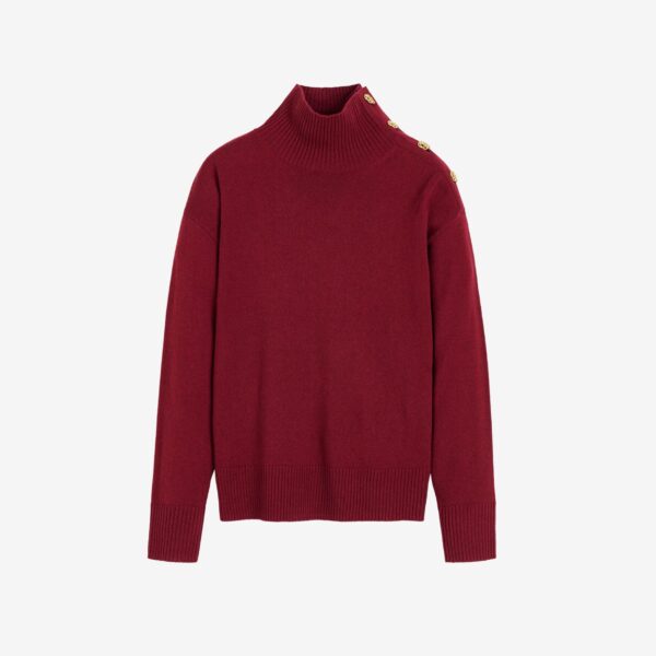 The Frankie Shop By Malene Birger Vanille Wool Sweater - Cabernet - Oversized Minimalist Knitwear in Red - Shop at Coveti
