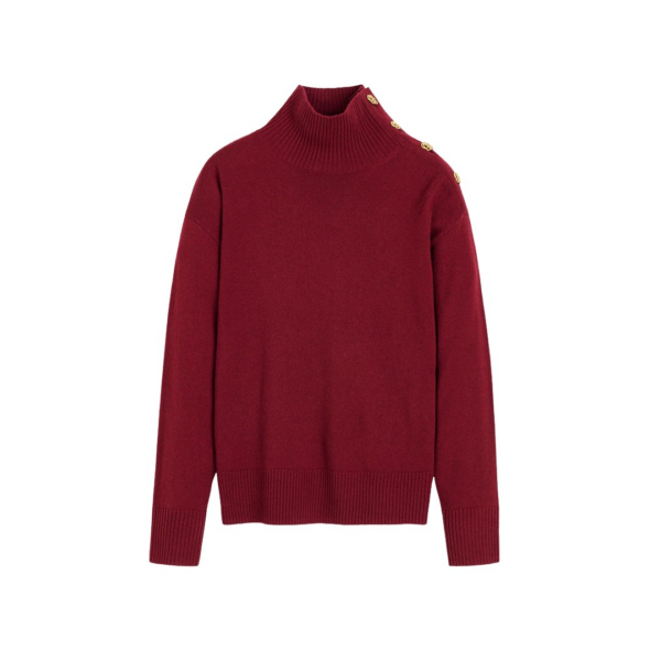The Frankie Shop By Malene Birger Vanille Wool Sweater - Cabernet - Oversized Minimalist Knitwear in Red - Shop at Coveti
