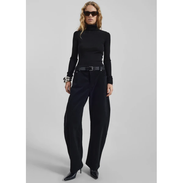 The Frankie Shop Caistor Corduroy Barrel Leg Pants – Black, view 2