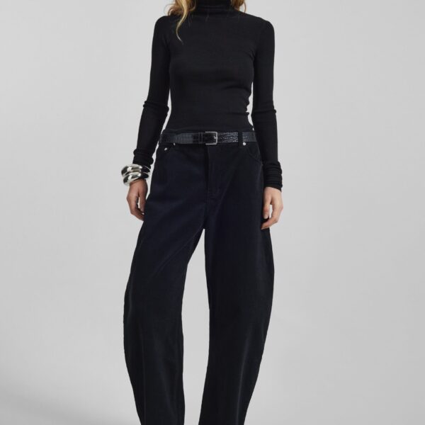 The Frankie Shop Caistor Corduroy Barrel Leg Pants - Black - Oversized Minimalist Pants in Black - Shop at Coveti