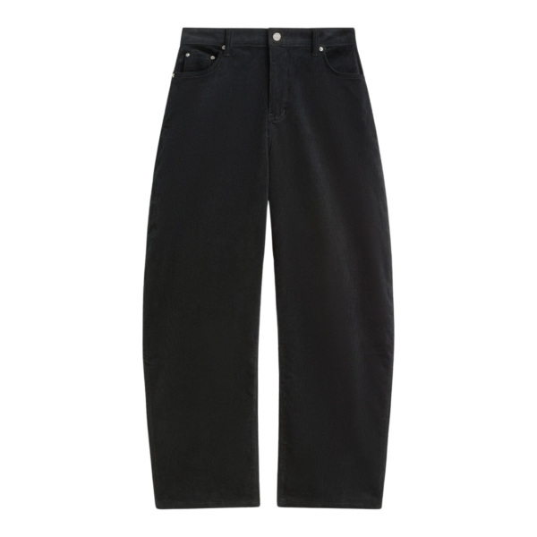 The Frankie Shop Caistor Corduroy Barrel Leg Pants - Black - Oversized Minimalist Pants in Black - Shop at Coveti