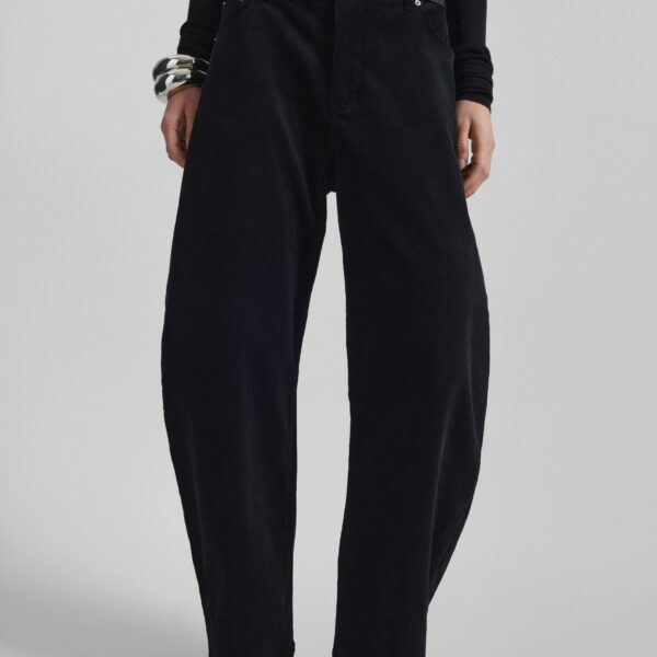 The Frankie Shop Caistor Corduroy Barrel Leg Pants - Black - Oversized Minimalist Pants in Black - Shop at Coveti