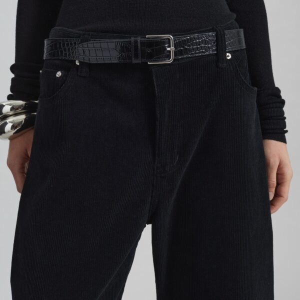 The Frankie Shop Caistor Corduroy Barrel Leg Pants - Black - Oversized Minimalist Pants in Black - Shop at Coveti