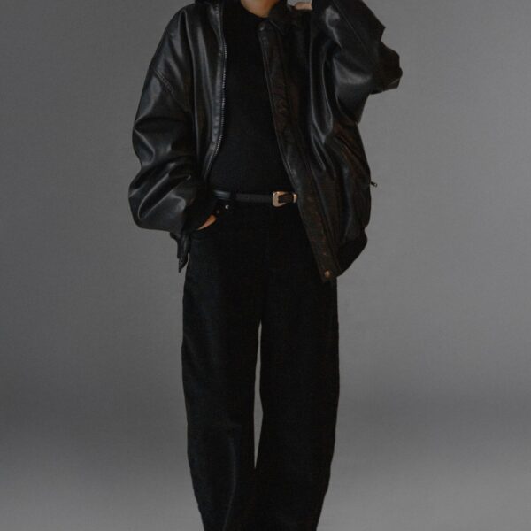 The Frankie Shop Caistor Corduroy Barrel Leg Pants - Black - Oversized Minimalist Pants in Black - Shop at Coveti