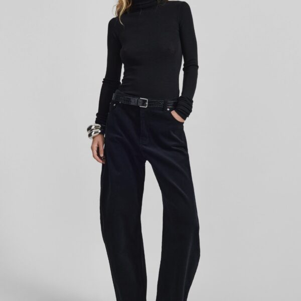 The Frankie Shop Caistor Corduroy Barrel Leg Pants - Black - Oversized Minimalist Pants in Black - Shop at Coveti