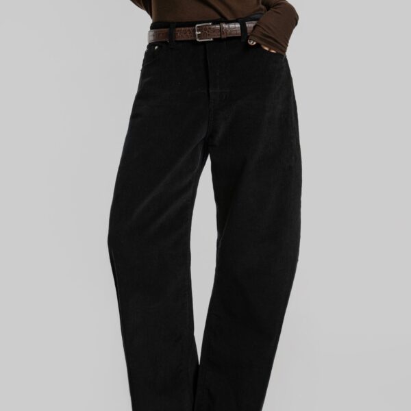 The Frankie Shop Caistor Corduroy Barrel Leg Pants - Black - Oversized Minimalist Pants in Black - Shop at Coveti