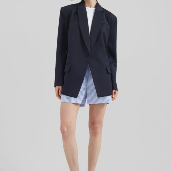 The Frankie Shop Calvay Crossover Blazer - Dark Navy - Oversized Minimalist Jackets in Blue - Shop at Coveti