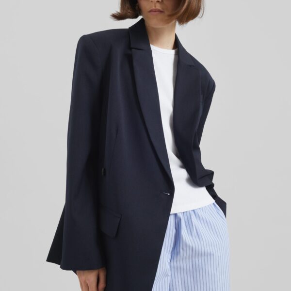 The Frankie Shop Calvay Crossover Blazer - Dark Navy - Oversized Minimalist Jackets in Blue - Shop at Coveti