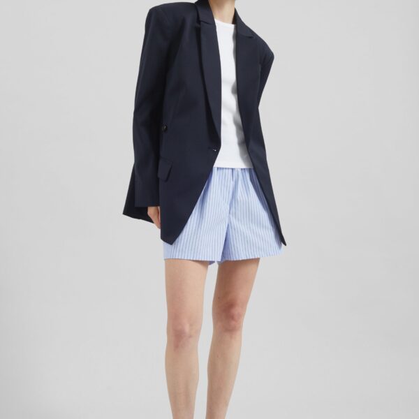 The Frankie Shop Calvay Crossover Blazer - Dark Navy - Oversized Minimalist Jackets in Blue - Shop at Coveti
