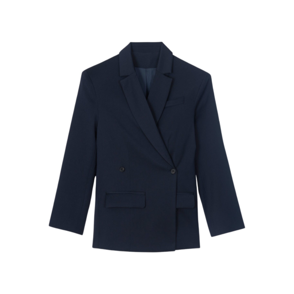 The Frankie Shop Calvay Crossover Blazer - Dark Navy - Oversized Minimalist Jackets in Blue - Shop at Coveti