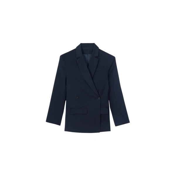 The Frankie Shop Calvay Crossover Blazer - Dark Navy - Oversized Minimalist Jackets in Blue - Shop at Coveti