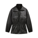The Frankie Shop Carnaby Funnel Neck Leather Jacket - Black - Oversized Minimalist Jackets in Black - Shop at Coveti