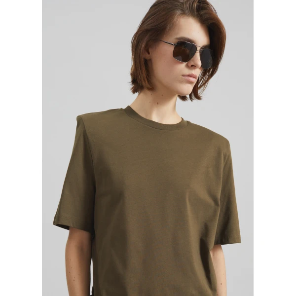 The Frankie Shop Carrington Padded Shoulder Tee – Olive Top, view 5