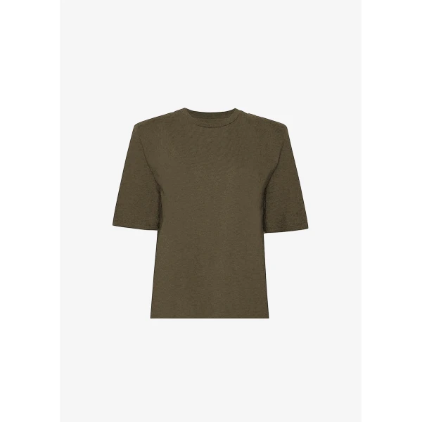 The Frankie Shop Carrington Padded Shoulder Tee – Olive Top, view 8