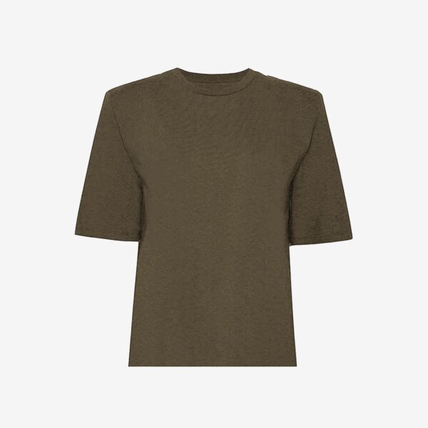 The Frankie Shop Carrington Padded Shoulder Tee - Olive - Oversized Minimalist Tops in Green - Shop at Coveti