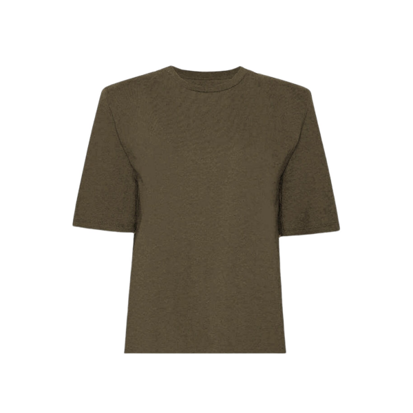 The Frankie Shop Carrington Padded Shoulder Tee - Olive - Oversized Minimalist Tops in Green - Shop at Coveti