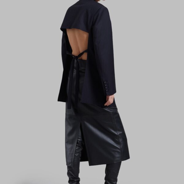 The Frankie Shop Cedric Open Back Blazer - Navy Stripe - Oversized Minimalist Jackets in Blue - Shop at Coveti