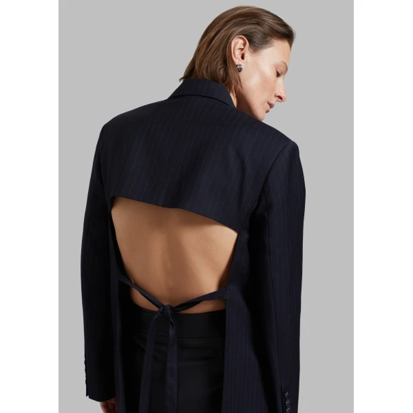 The Frankie Shop Cedric Open Back Blazer – Navy Stripe, view 3