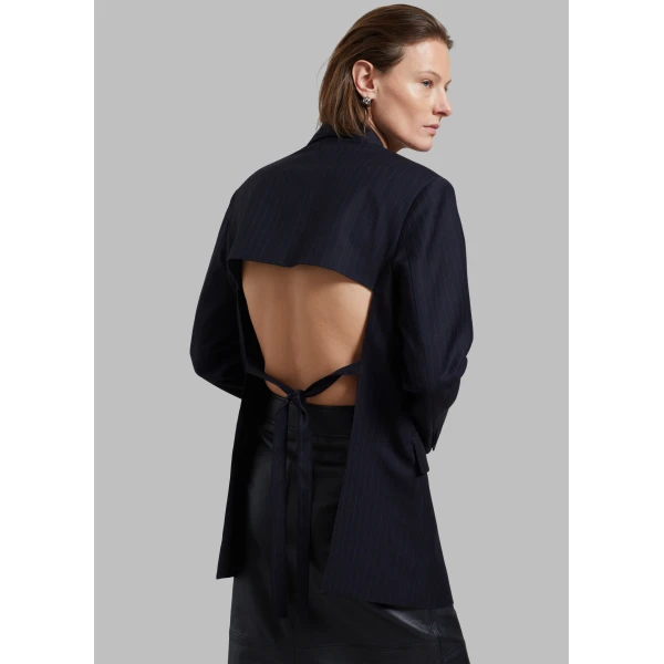 The Frankie Shop Cedric Open Back Blazer – Navy Stripe, view 5