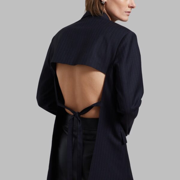 The Frankie Shop Cedric Open Back Blazer - Navy Stripe - Oversized Minimalist Jackets in Blue - Shop at Coveti
