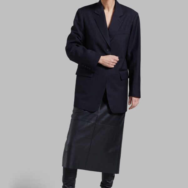 The Frankie Shop Cedric Open Back Blazer - Navy Stripe - Oversized Minimalist Jackets in Blue - Shop at Coveti