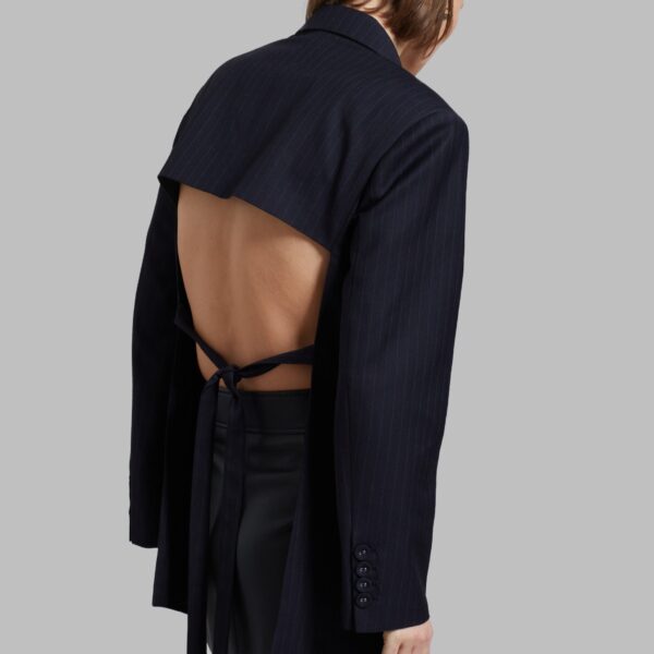 The Frankie Shop Cedric Open Back Blazer - Navy Stripe - Oversized Minimalist Jackets in Blue - Shop at Coveti