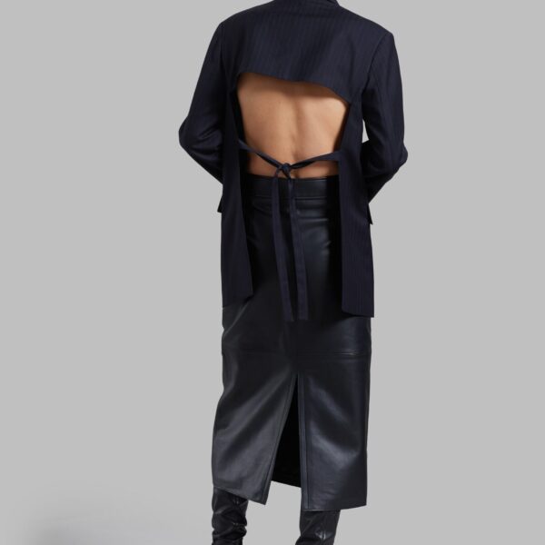 The Frankie Shop Cedric Open Back Blazer - Navy Stripe - Oversized Minimalist Jackets in Blue - Shop at Coveti