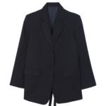 The Frankie Shop Cedric Open Back Blazer - Navy Stripe - Oversized Minimalist Jackets in Blue - Shop at Coveti