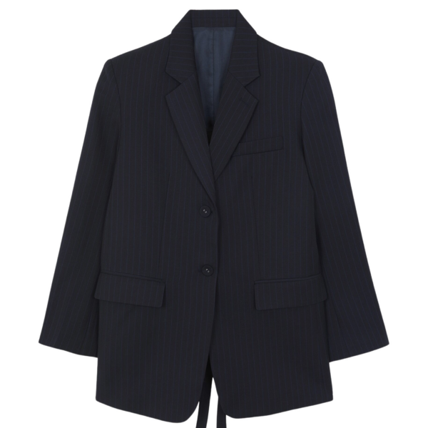 The Frankie Shop Cedric Open Back Blazer - Navy Stripe - Oversized Minimalist Jackets in Blue - Shop at Coveti