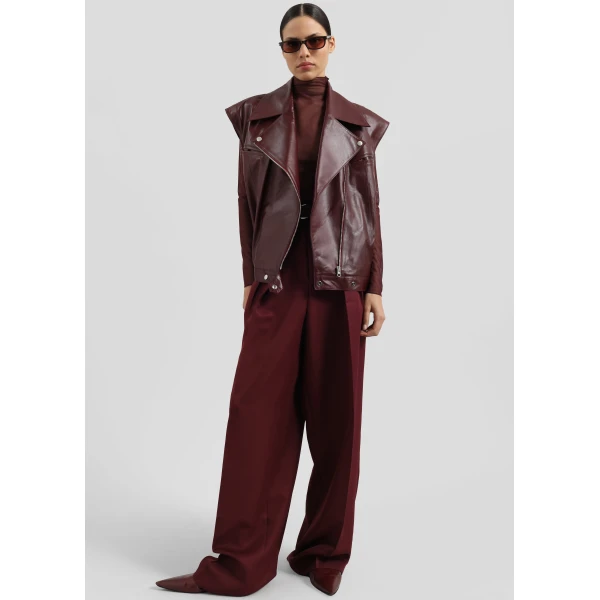 The Frankie Shop Cetina Leather Vest – Burgundy, view 2