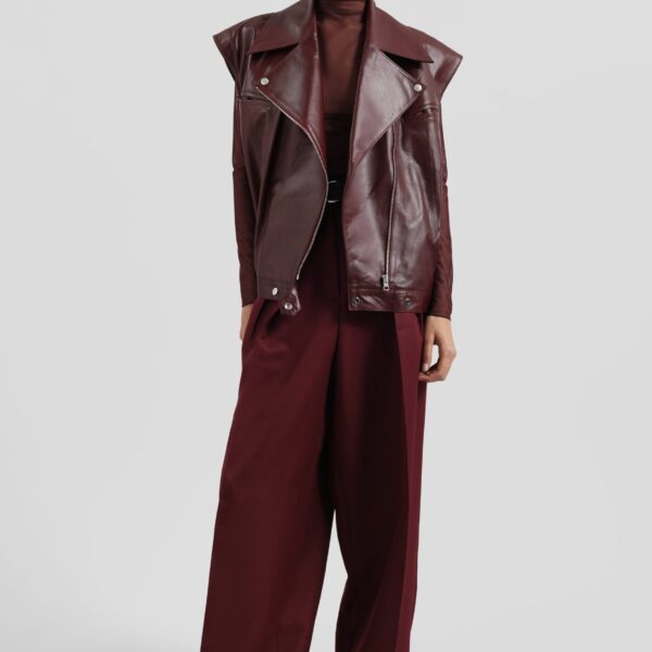 The Frankie Shop Cetina Leather Vest - Burgundy - Oversized Minimalist Jackets in Red - Shop at Coveti