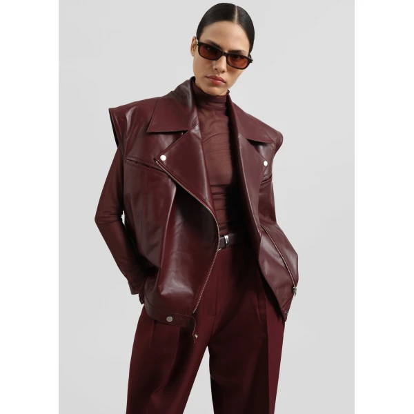 The Frankie Shop Cetina Leather Vest – Burgundy, view 3