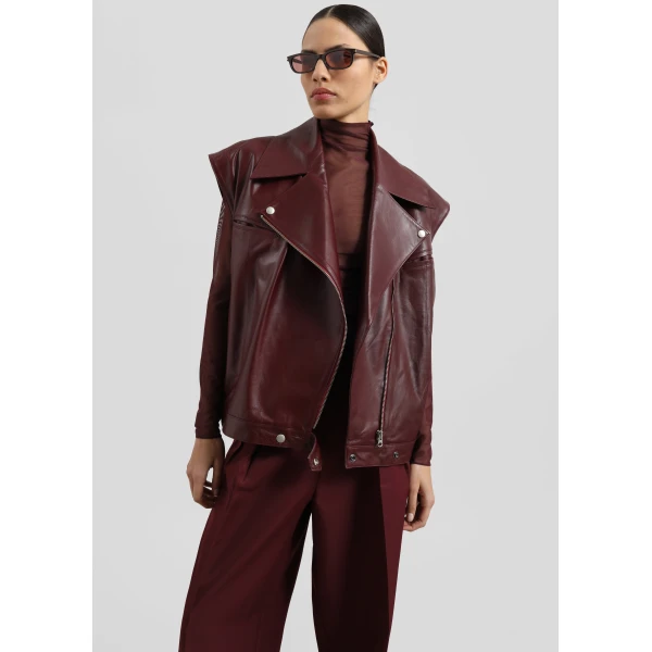 The Frankie Shop Cetina Leather Vest – Burgundy, view 4