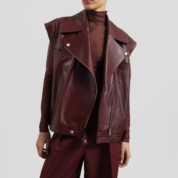The Frankie Shop Cetina Leather Vest - Burgundy - Oversized Minimalist Jackets in Red - Shop at Coveti