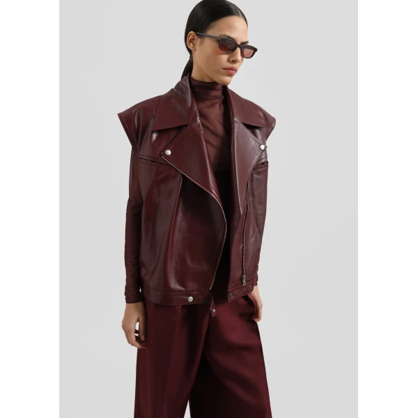 The Frankie Shop Cetina Leather Vest – Burgundy, view 5