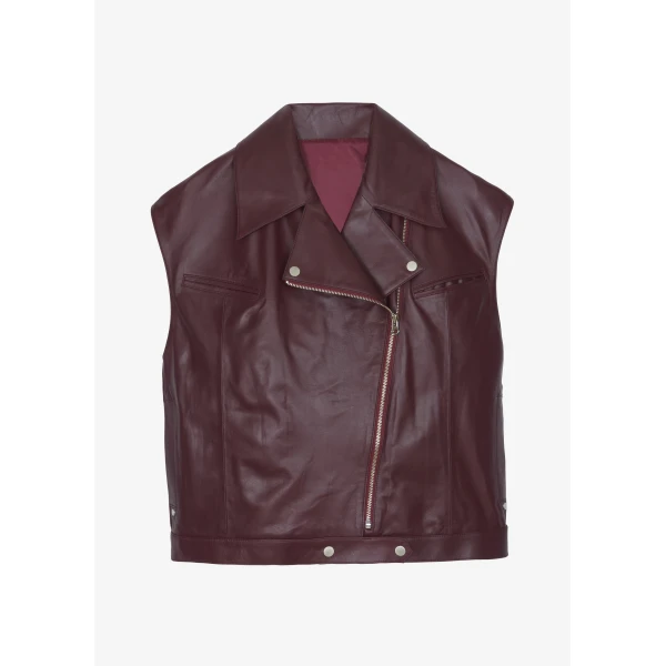 The Frankie Shop Cetina Leather Vest – Burgundy, view 7