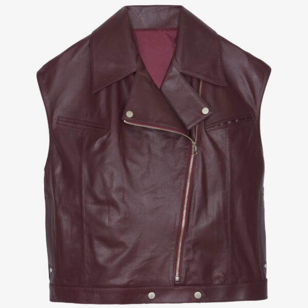 The Frankie Shop Cetina Leather Vest - Burgundy - Oversized Minimalist Jackets in Red - Shop at Coveti