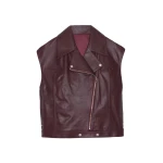 The Frankie Shop Cetina Leather Vest - Burgundy - Oversized Minimalist Jackets in Red - Shop at Coveti