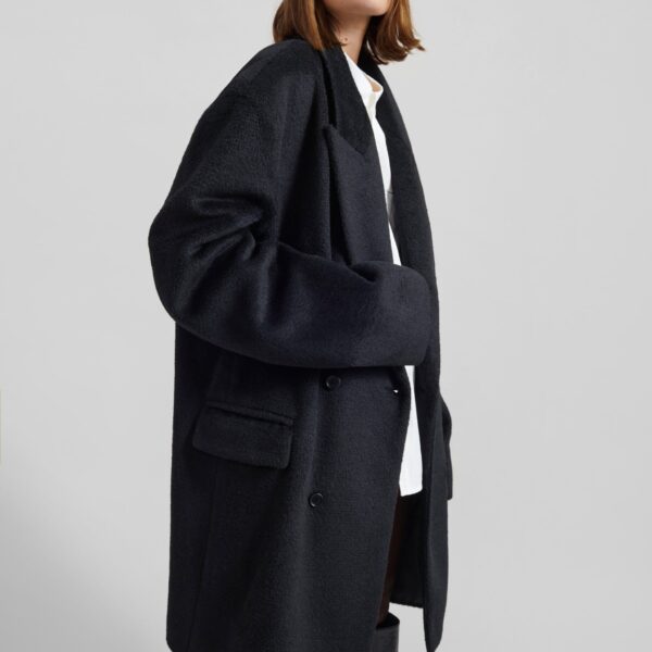 The Frankie Shop Coblence Textured Wool-Blend Coat - Black - Oversized Minimalist Coats in Black - Shop at Coveti