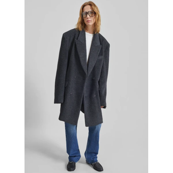 The Frankie Shop Coblence Textured Wool-Blend Coat – Dark Grey, view 2