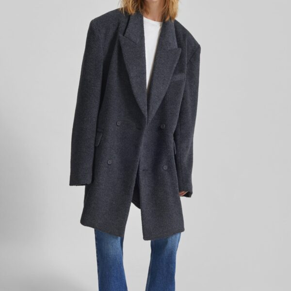 The Frankie Shop Coblence Textured Wool-Blend Coat - Dark Grey - Oversized Minimalist Coats in Grey - Shop at Coveti