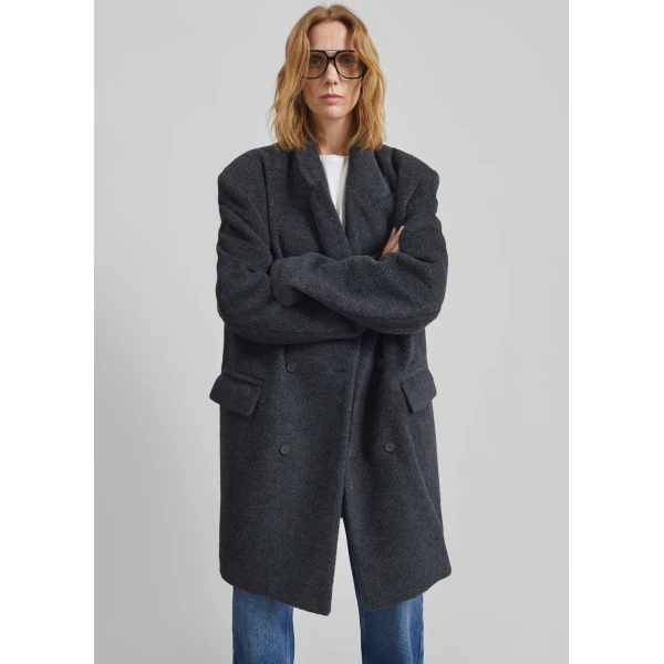 The Frankie Shop Coblence Textured Wool-Blend Coat – Dark Grey, view 3