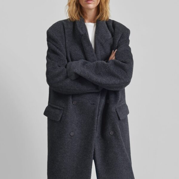 The Frankie Shop Coblence Textured Wool-Blend Coat - Dark Grey - Oversized Minimalist Coats in Grey - Shop at Coveti