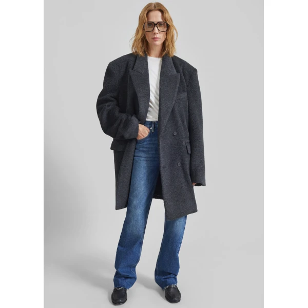 The Frankie Shop Coblence Textured Wool-Blend Coat – Dark Grey, view 4