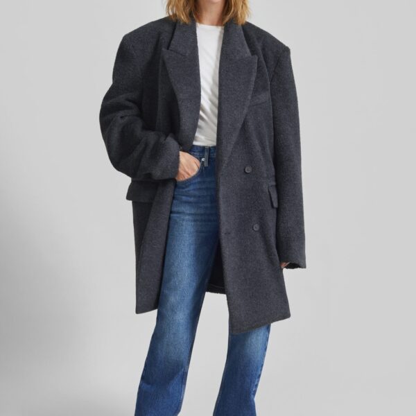 The Frankie Shop Coblence Textured Wool-Blend Coat - Dark Grey - Oversized Minimalist Coats in Grey - Shop at Coveti