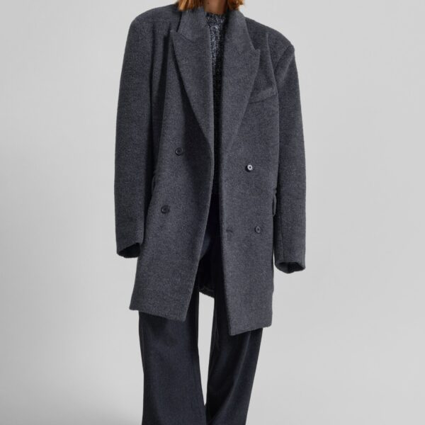 The Frankie Shop Coblence Textured Wool-Blend Coat - Dark Grey - Oversized Minimalist Coats in Grey - Shop at Coveti