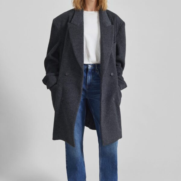 The Frankie Shop Coblence Textured Wool-Blend Coat - Dark Grey - Oversized Minimalist Coats in Grey - Shop at Coveti