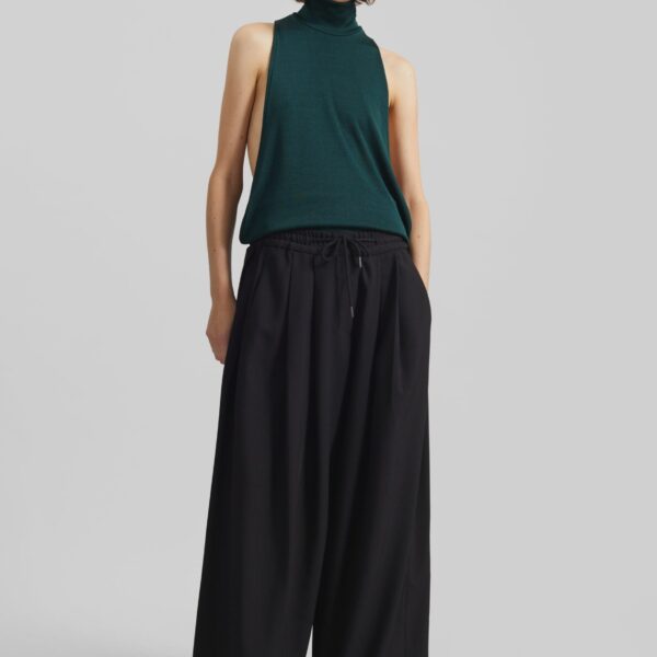 The Frankie Shop Corlen Pleated Wide Pants - Black - Oversized Minimalist Pants in Black - Shop at Coveti